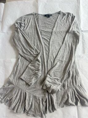 International Concepts Light Gray Ruffle-Hem Open Cardigan